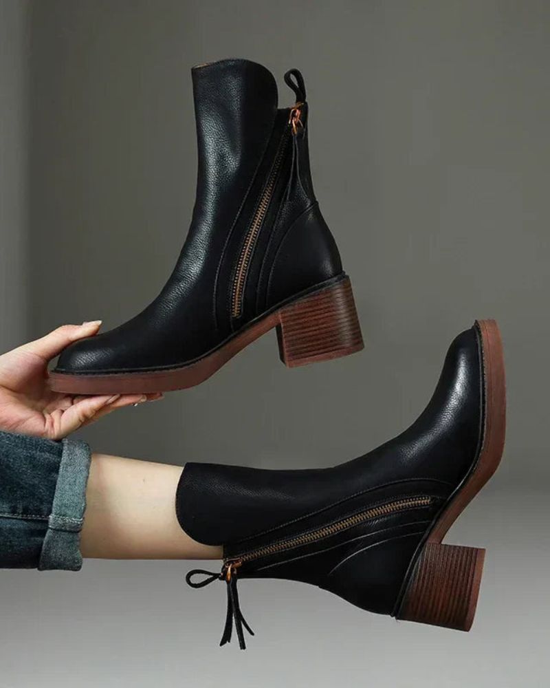 Pernelle · Botines de piel con tacón ancho