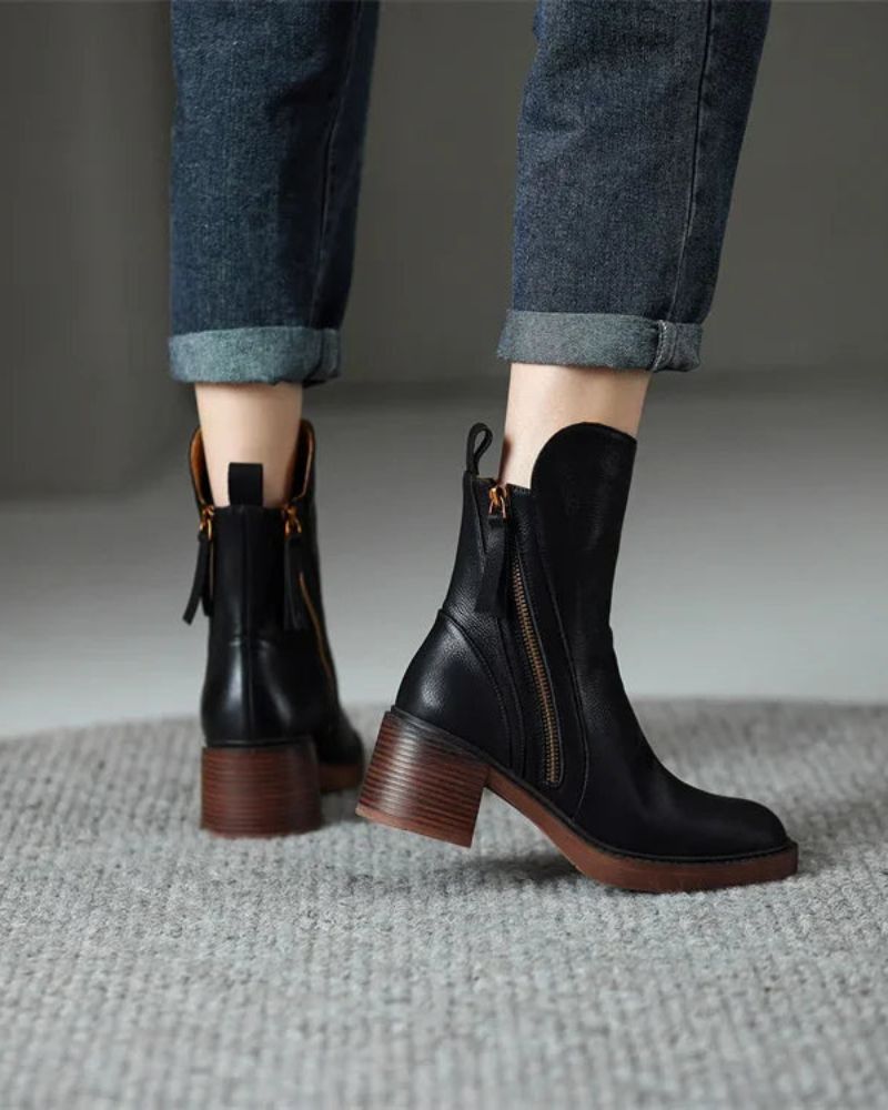 Pernelle · Botines de piel con tacón ancho
