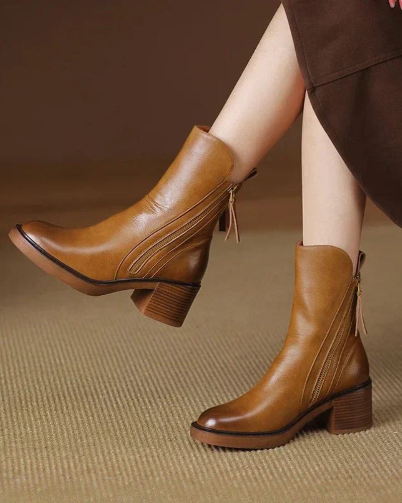 Pernelle · Botines de piel con tacón ancho