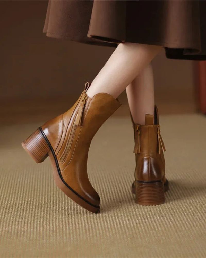 Pernelle · Botines de piel con tacón ancho