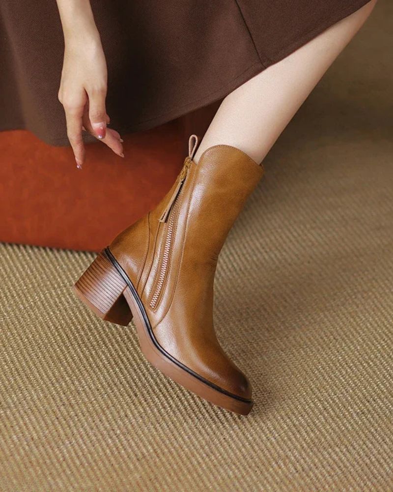 Pernelle · Botines de piel con tacón ancho