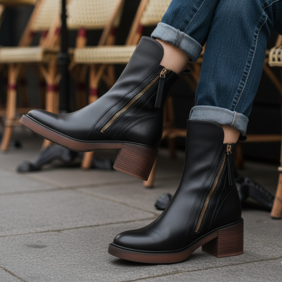 Pernelle · Botines de piel con tacón ancho