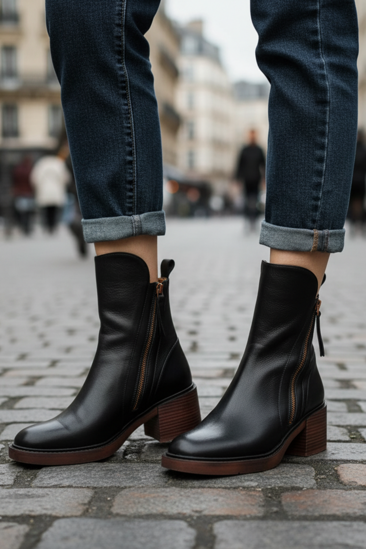 Pernelle · Botines de piel con tacón ancho