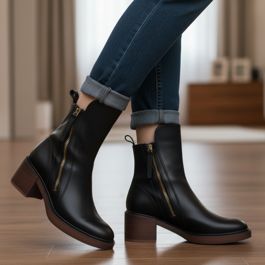 Pernelle · Botines de piel con tacón ancho