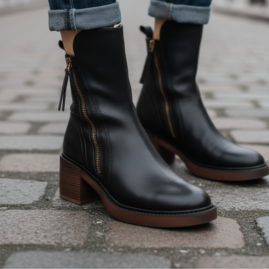 Pernelle · Botines de piel con tacón ancho