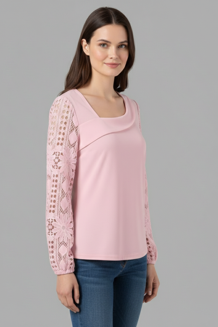 Zephine - Blusa con Mangas de Encaje