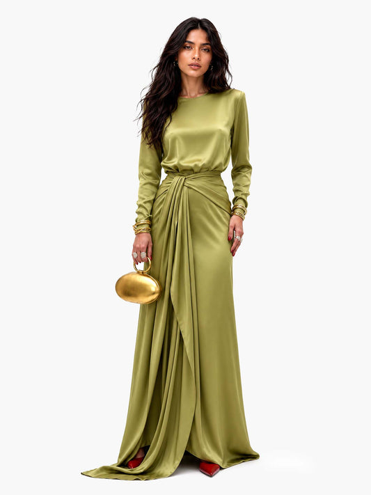 Vestido Maxi de Satén - Vestido con Drapeado