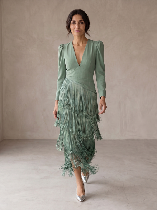 Chiara - Vestido con Mangas con Flecos